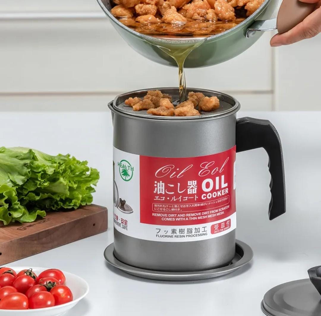 High Quality Fryer Oil Filter Pot  Carbon Steel oilcan with Stainless Steel Kitchen  Storage Jug Cooking Pot ( Without Box )