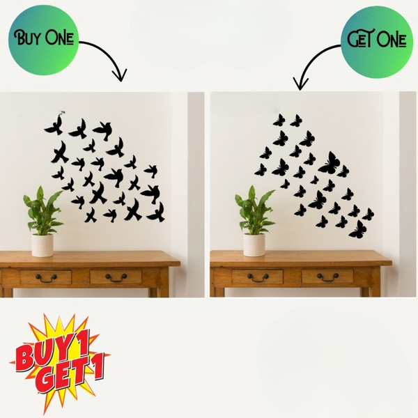 Buy One Get One Free 3D Wooden Sparrow ( Pack off 30 ) And Butterfly ( Pack off 30 ) Wooden Wall Decoration Items for Home, Bedrooms Inspire Kids and Look Decent