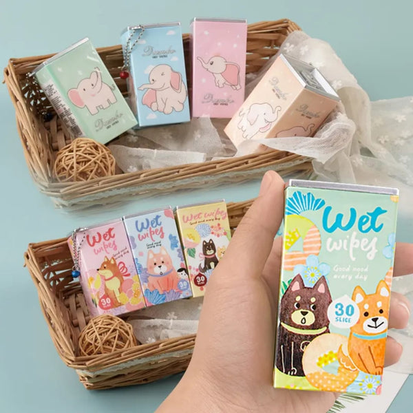 Square Shape Mini Wet Wipes Tissue, Extremely Portable Tin / 30 Wet Wipes in 1 tin  (Random Tin color &amp; design )