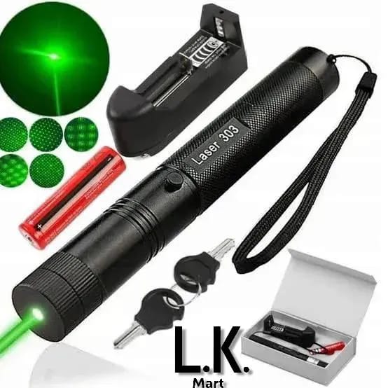 High-Power 303 Green Laser Pointer with Adjustable Focus ? Rechargeable 3.7V Battery, Charger &amp; Safety Lock ? Rechargeable Green Laser Light, Green Laser Pointer, Green Beam Light