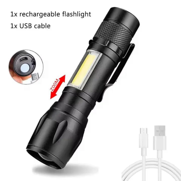 Super Bright USB Rechargeable Plastic Flashlight with Side Light ? Compact, Durable &amp; Powerful LED Torch