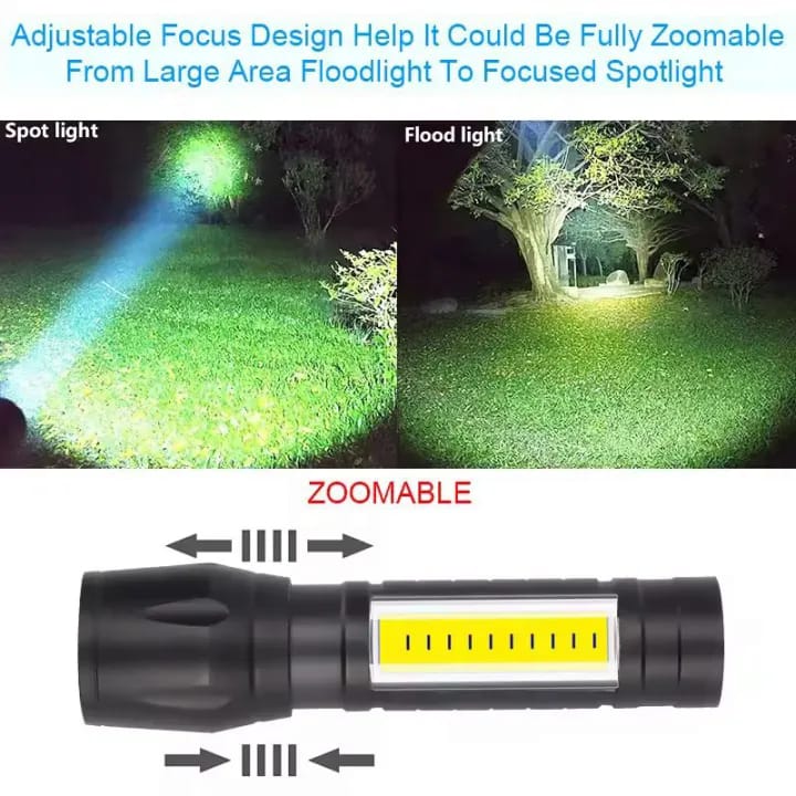 Super Bright USB Rechargeable Plastic Flashlight with Side Light ? Compact, Durable &amp; Powerful LED Torch