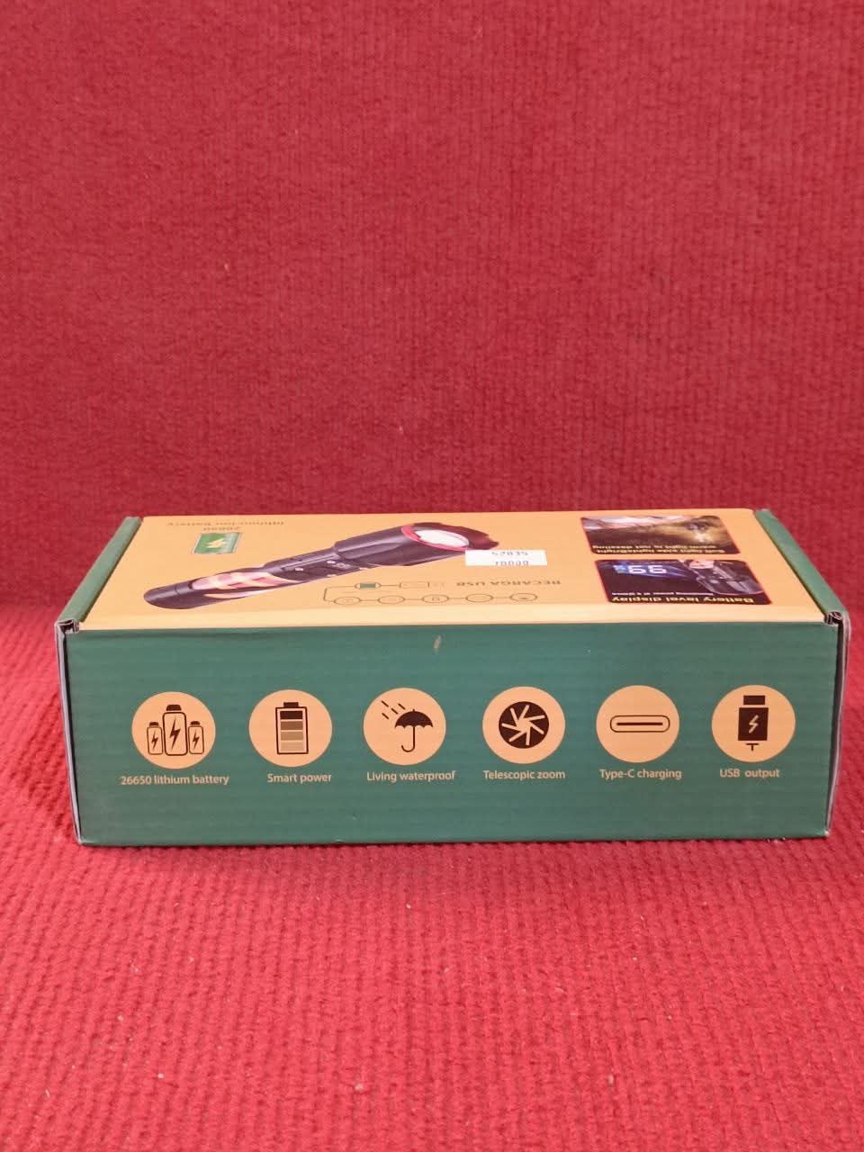 Long Range LED Rechargeable Flashlight ? 26650 Battery, Power Bank Function, Battery Level Display, Zoom