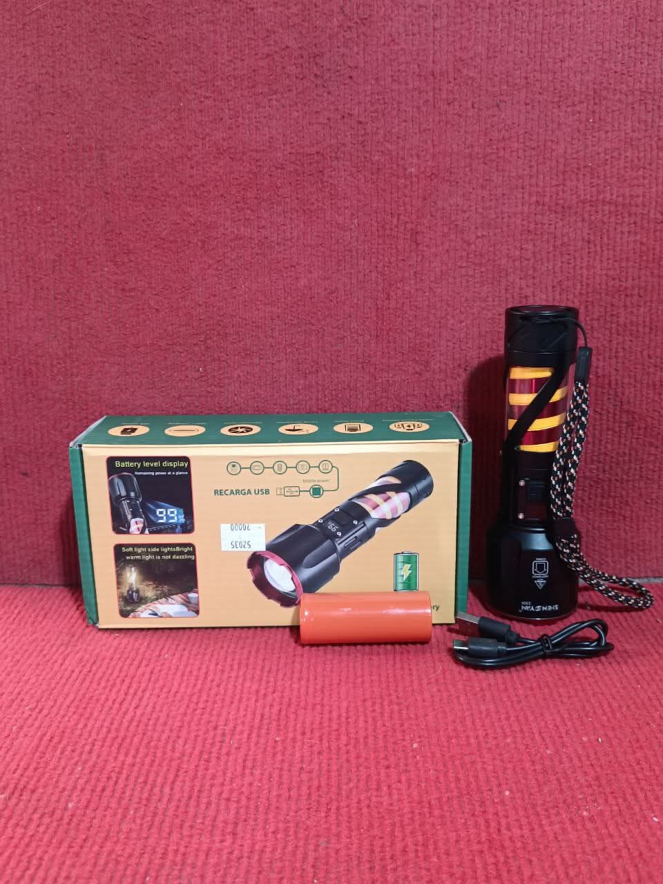Long Range LED Rechargeable Flashlight ? 26650 Battery, Power Bank Function, Battery Level Display, Zoom