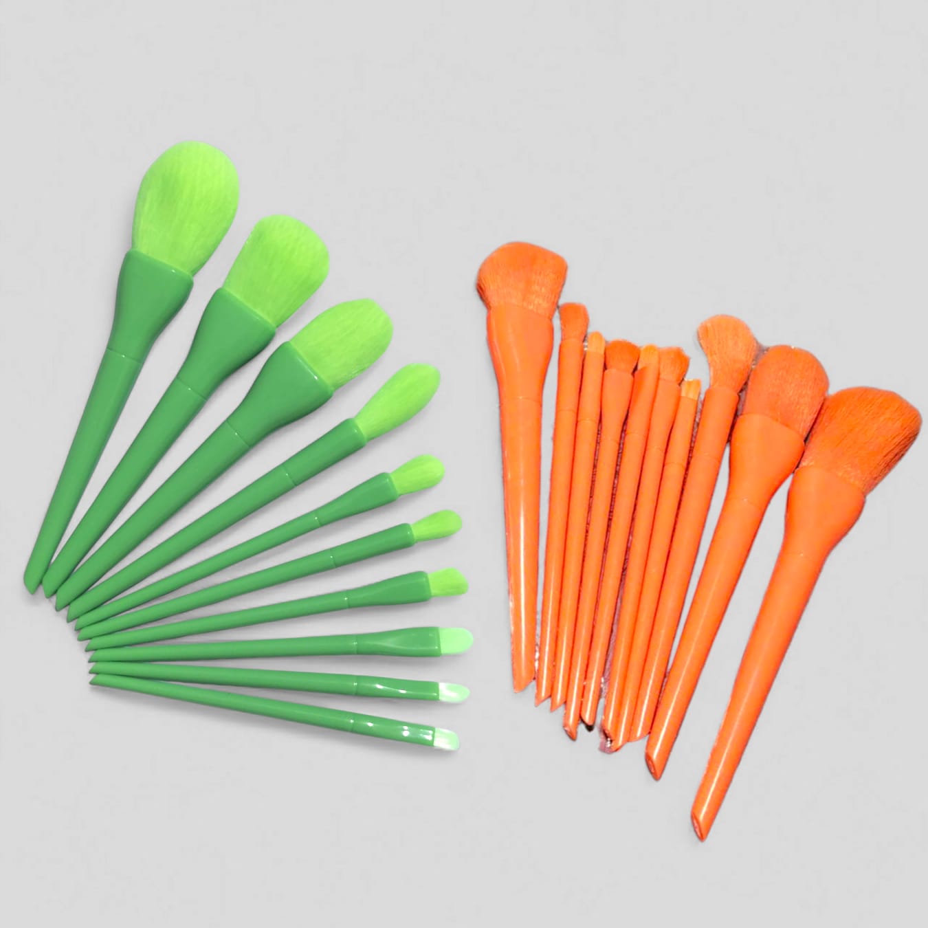 10 Pcs Professional Makeup Brush Set ? Face, Eyes &amp; Lips | Concealer, Blush, Eyeshadow, Highlighter | Orange &amp; Green Colors
