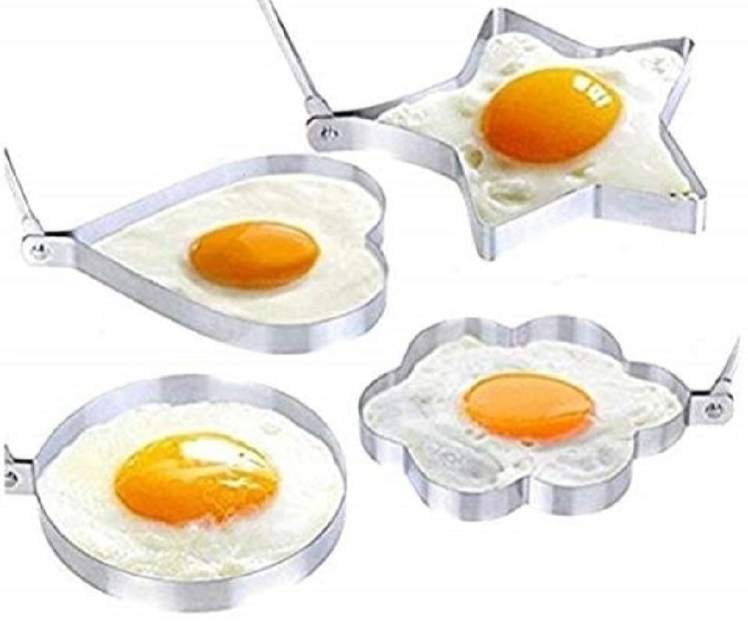 4PCs Stainless Steel Egg Ring Mold Set ? Fun Shaped Fried Egg &amp; Pancake Moulds (Star, Heart, Flower, Circle) for Creative Cooking