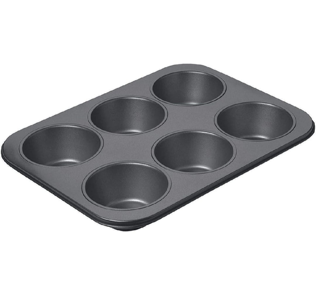 6-Cup Muffin Pan ? Non-Stick Carbon Steel Cupcake Baking Tray | Heavy Duty Standard Bakeware for Muffins, Cakes, Mini Pies &amp; More