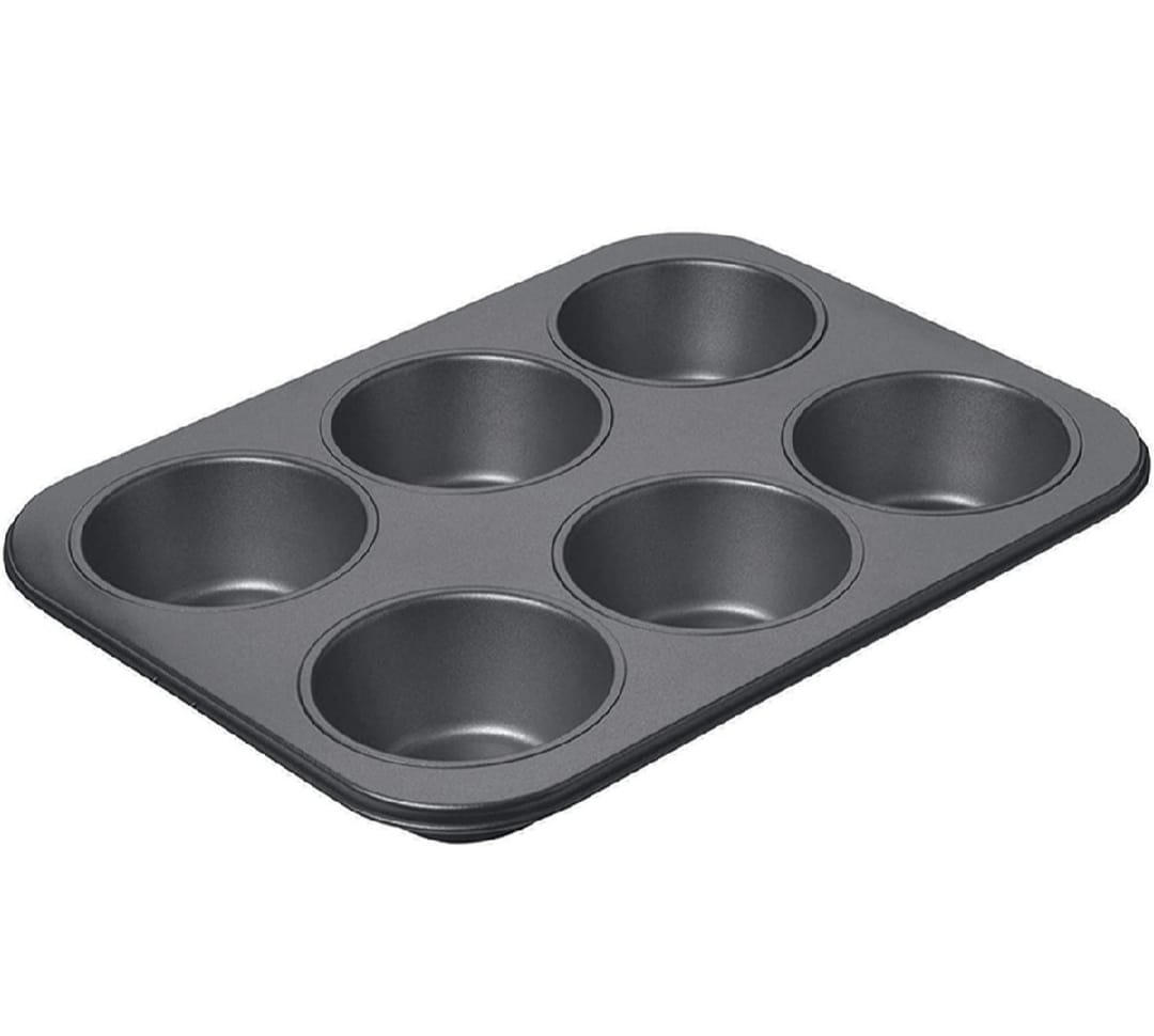 6-Cup Muffin Pan ? Non-Stick Carbon Steel Cupcake Baking Tray | Heavy Duty Standard Bakeware for Muffins, Cakes, Mini Pies &amp; More