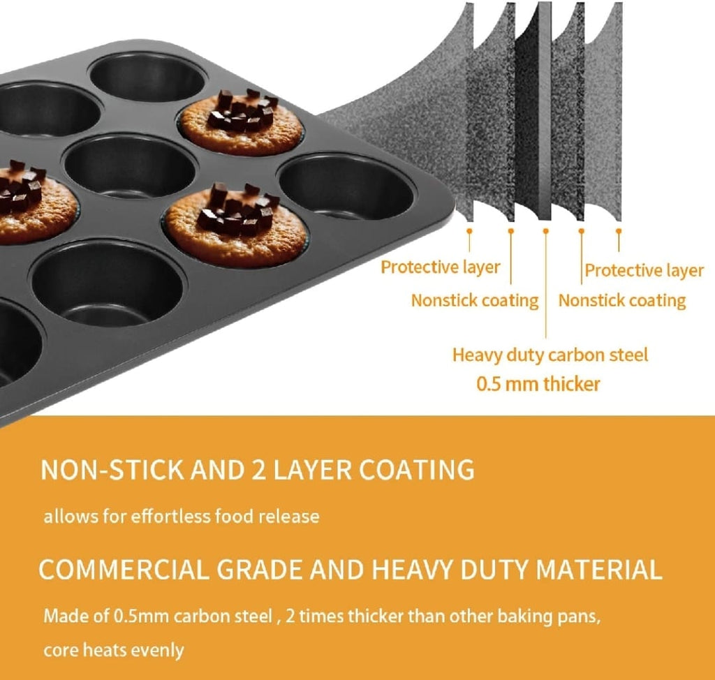 6-Cup Muffin Pan ? Non-Stick Carbon Steel Cupcake Baking Tray | Heavy Duty Standard Bakeware for Muffins, Cakes, Mini Pies &amp; More