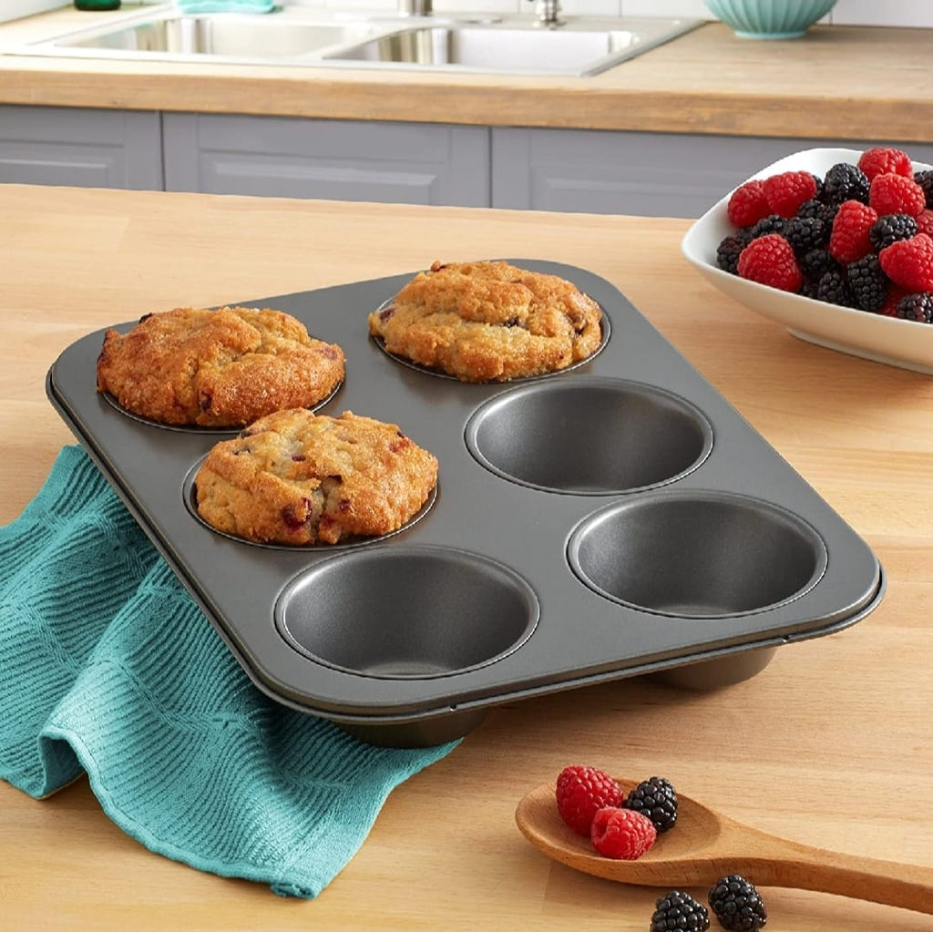 6-Cup Muffin Pan ? Non-Stick Carbon Steel Cupcake Baking Tray | Heavy Duty Standard Bakeware for Muffins, Cakes, Mini Pies &amp; More