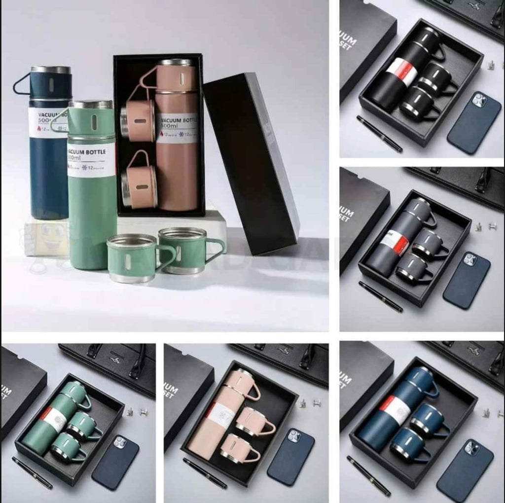 500ml Stainless Steel Vacuum Flask Water Bottle with 2 Extra Cups (160ml) ? Thermal Bottle for Hot &amp; Cold Drinks ? 3-Piece Travel Thermos Set