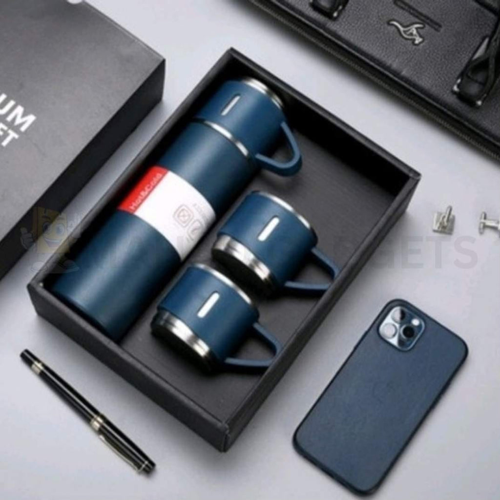 500ml Stainless Steel Vacuum Flask Water Bottle with 2 Extra Cups (160ml) ? Thermal Bottle for Hot &amp; Cold Drinks ? 3-Piece Travel Thermos Set