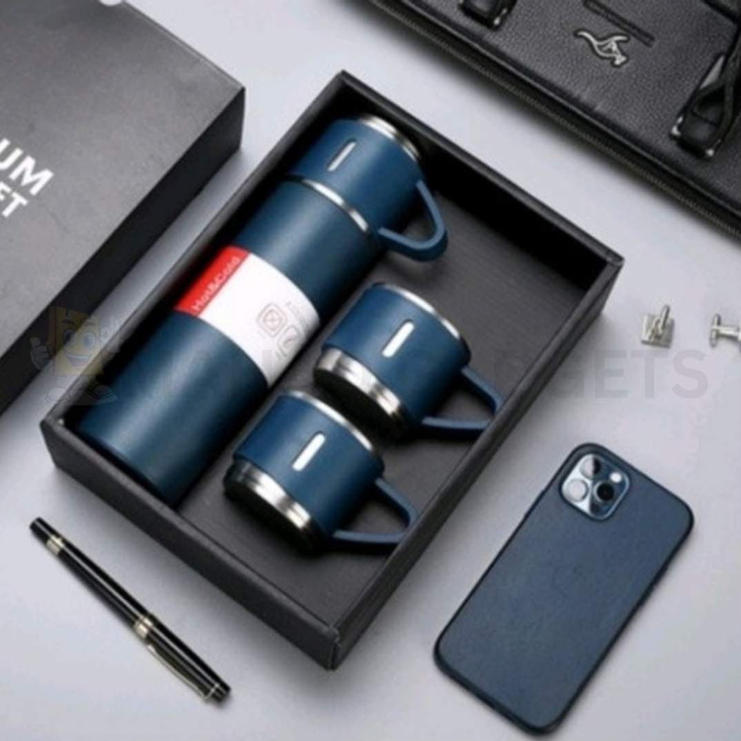 500ml Stainless Steel Vacuum Flask Water Bottle with 2 Extra Cups (160ml) ? Thermal Bottle for Hot &amp; Cold Drinks ? 3-Piece Travel Thermos Set