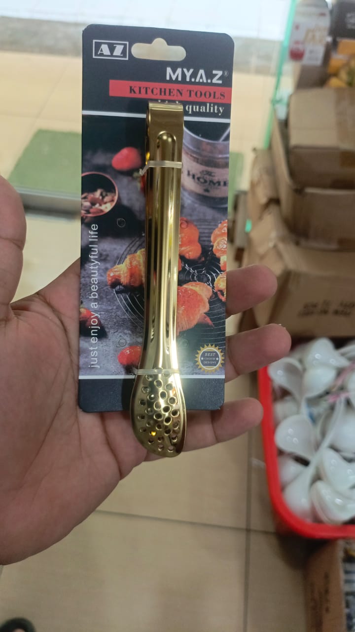 Mini Stainless Steel Food Serving Tong ? 6 Inch Strainer Tong with 28-Hole Flat Head for Salad, Ice Cubes, Pastries, Frying &amp; Tea