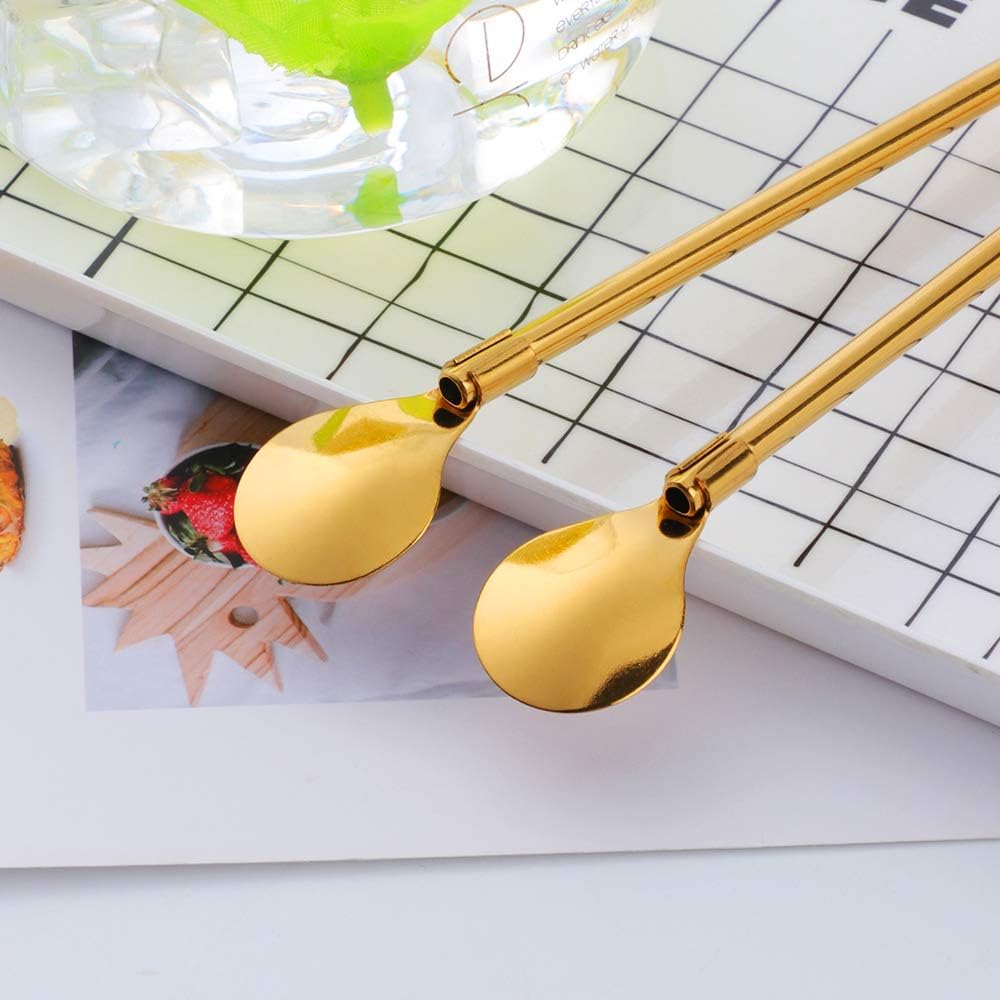 6-Piece Reusable Stainless Steel Straw Spoons with Cleaning Brush ? Eco-Friendly