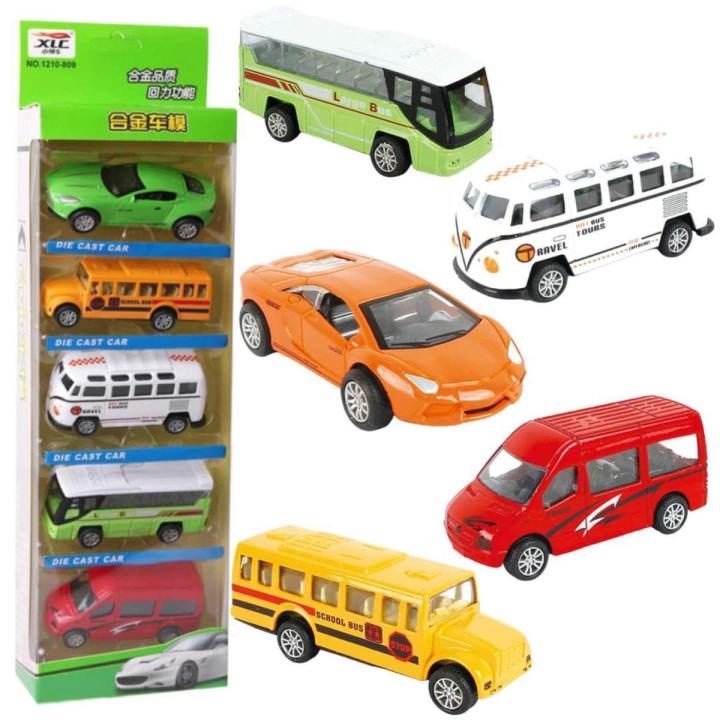 5-Piece Die Cast Metal Car and Bus Set ? 1:64 Scale City Vehicle Collection for Kids ? Pull Back &amp; Release ? Durable Metal &amp; Plastic Construction ? Educational Toy for Ages 3