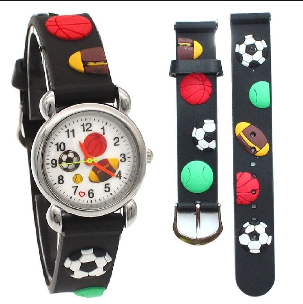 High Quality Cute Football Cartoon Children Watch Girls Rubber Kids Watches Boys Silicone Quartz Wristwatches (Random-Colour)