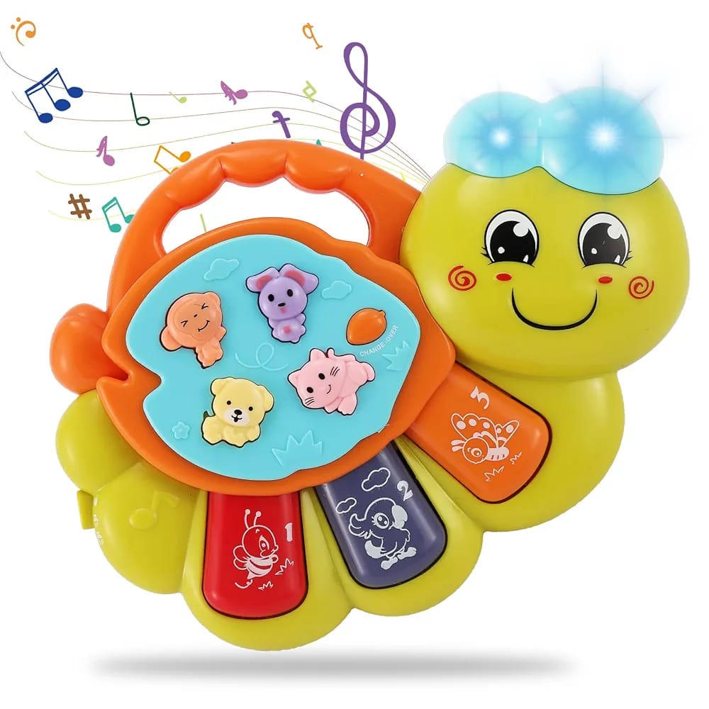 TOEY PLAY Baby Toy with Caterpillar for 12 Months, Musical Piano Keyboard with Songs, Lights and Animal Sounds, Interactive Toys for Early Learning, Gifts for Little Kids, Boys, Girls 1 Year