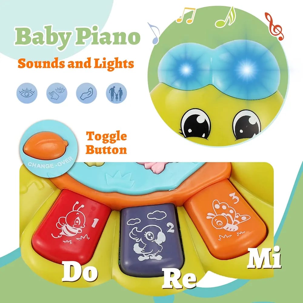 TOEY PLAY Baby Toy with Caterpillar for 12 Months, Musical Piano Keyboard with Songs, Lights and Animal Sounds, Interactive Toys for Early Learning, Gifts for Little Kids, Boys, Girls 1 Year