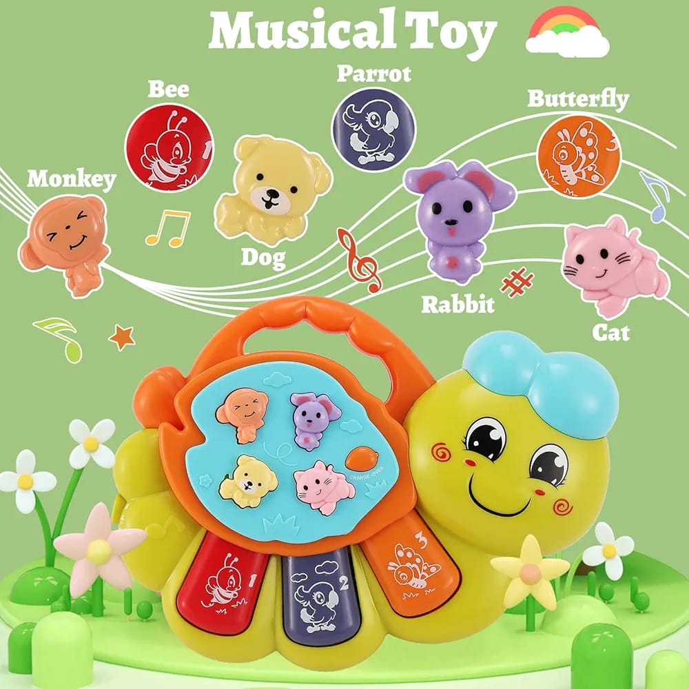 TOEY PLAY Baby Toy with Caterpillar for 12 Months, Musical Piano Keyboard with Songs, Lights and Animal Sounds, Interactive Toys for Early Learning, Gifts for Little Kids, Boys, Girls 1 Year