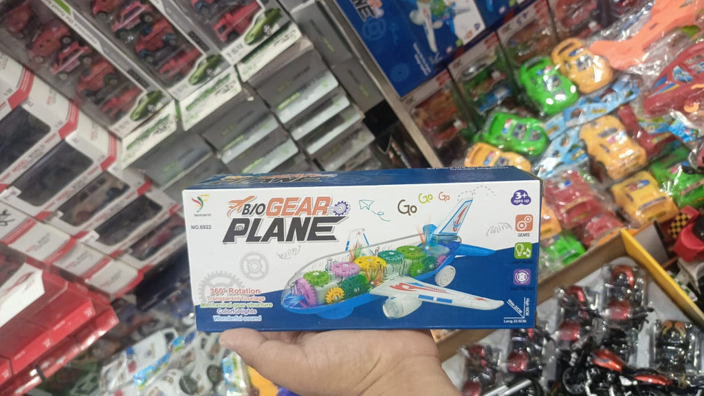 New Trending Transparent Gear Plane Toy ? Light Mode, Music, Bump-and-Go Action, 45×46 cm, Battery Operated, for Kids Ages 3 and Up