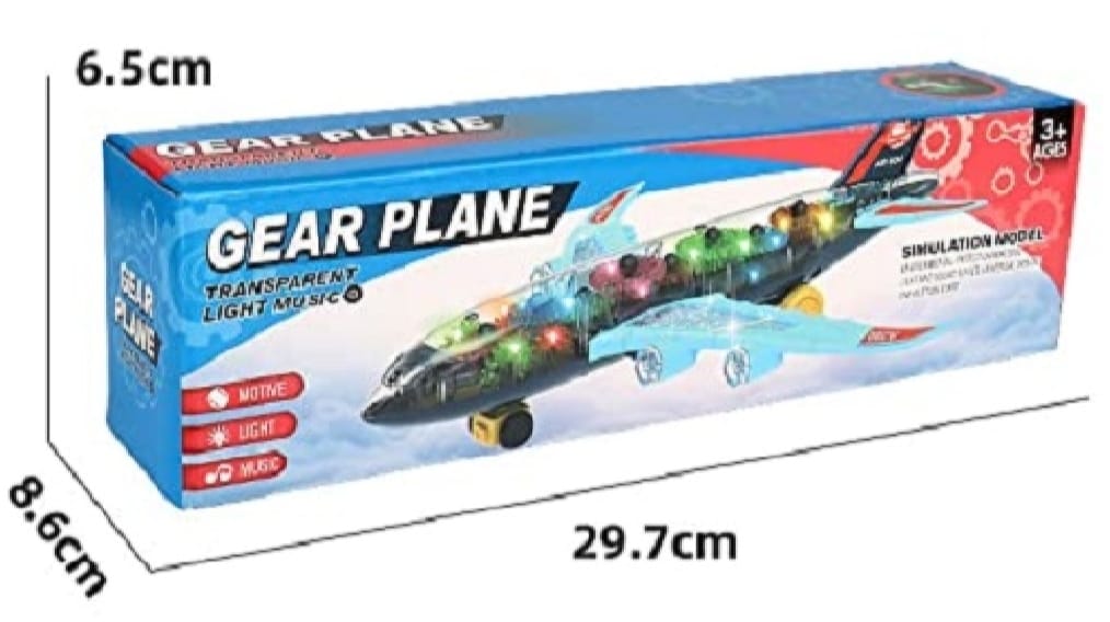 New Trending Transparent Gear Plane Toy ? Light Mode, Music, Bump-and-Go Action, 45×46 cm, Battery Operated, for Kids Ages 3 and Up