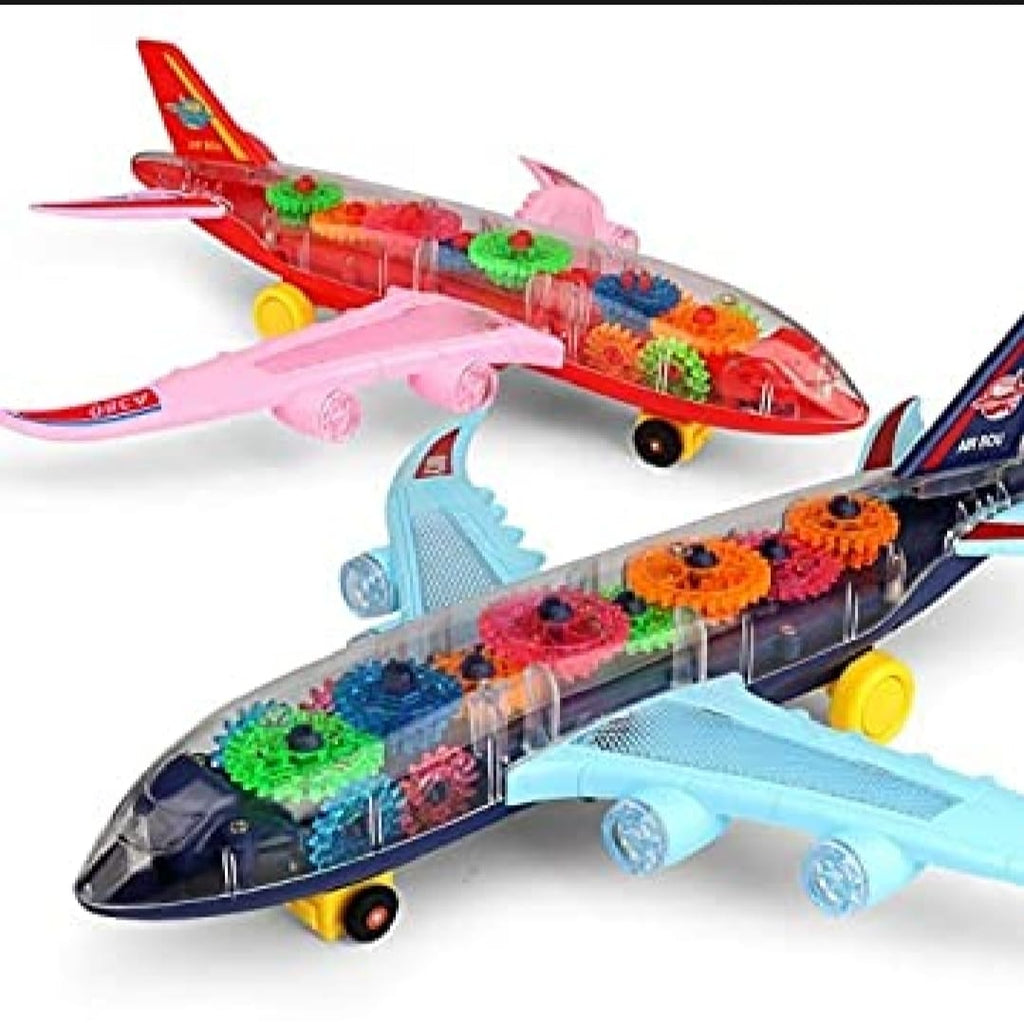 New Trending Transparent Gear Plane Toy ? Light Mode, Music, Bump-and-Go Action, 45×46 cm, Battery Operated, for Kids Ages 3 and Up