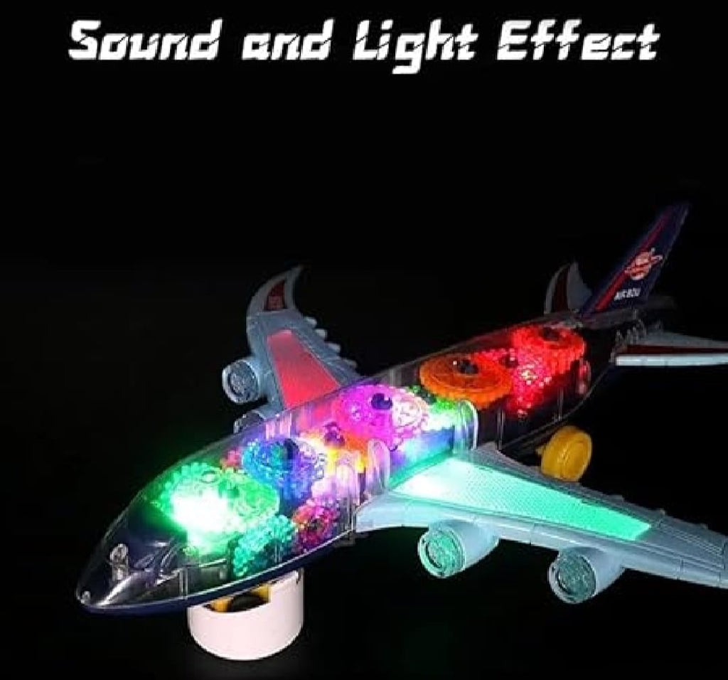 New Trending Transparent Gear Plane Toy ? Light Mode, Music, Bump-and-Go Action, 45×46 cm, Battery Operated, for Kids Ages 3 and Up