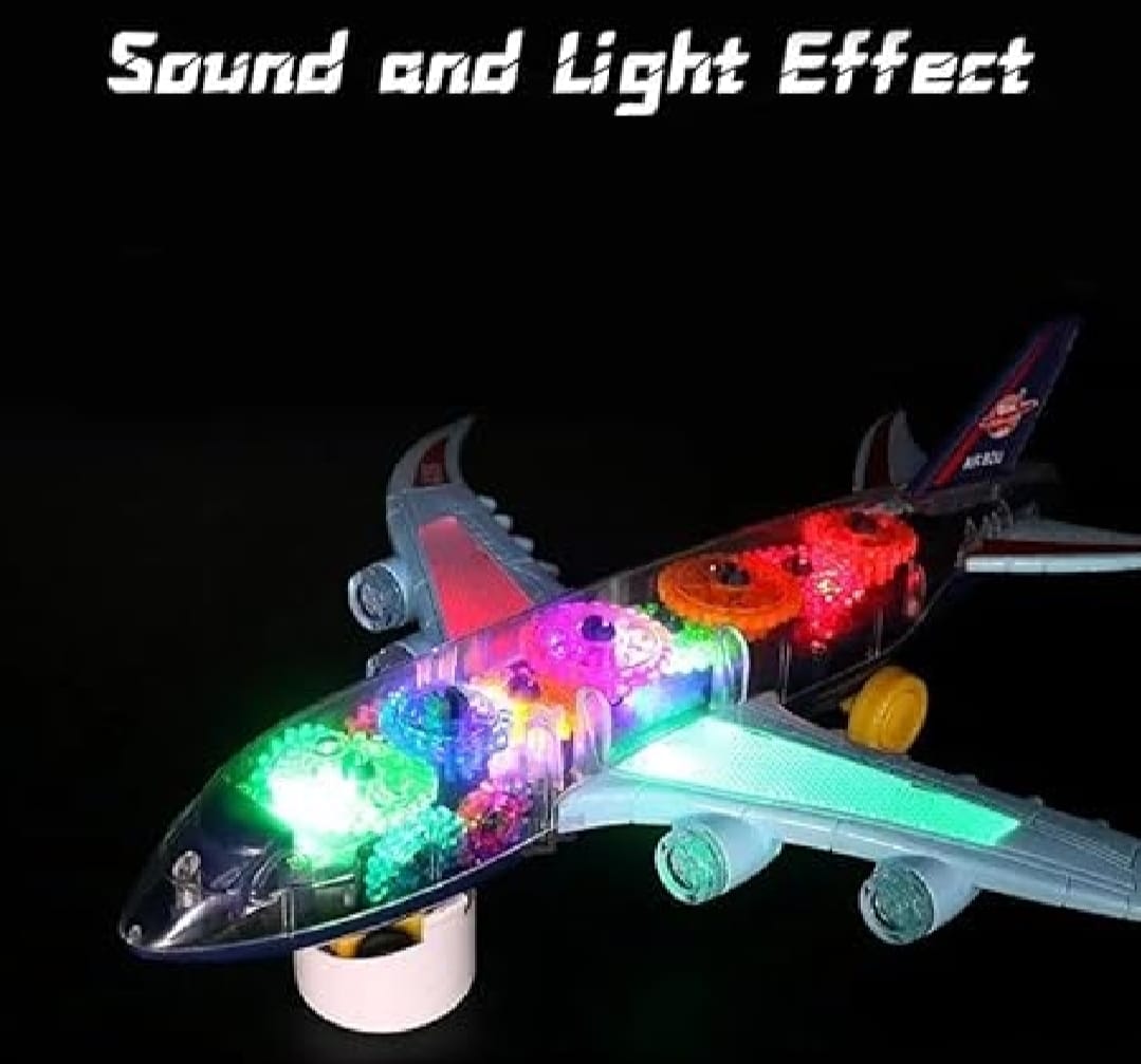 New Trending Transparent Gear Plane Toy ? Light Mode, Music, Bump-and-Go Action, 45×46 cm, Battery Operated, for Kids Ages 3 and Up