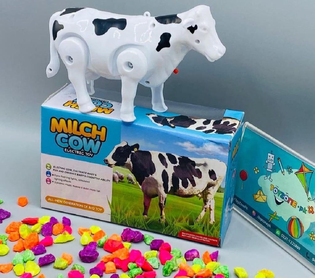 Funny Walking Musical Milch Cow Toy for Kids ? Black &amp; White Electric Animal with Lights, Sound &amp; Moving Tail