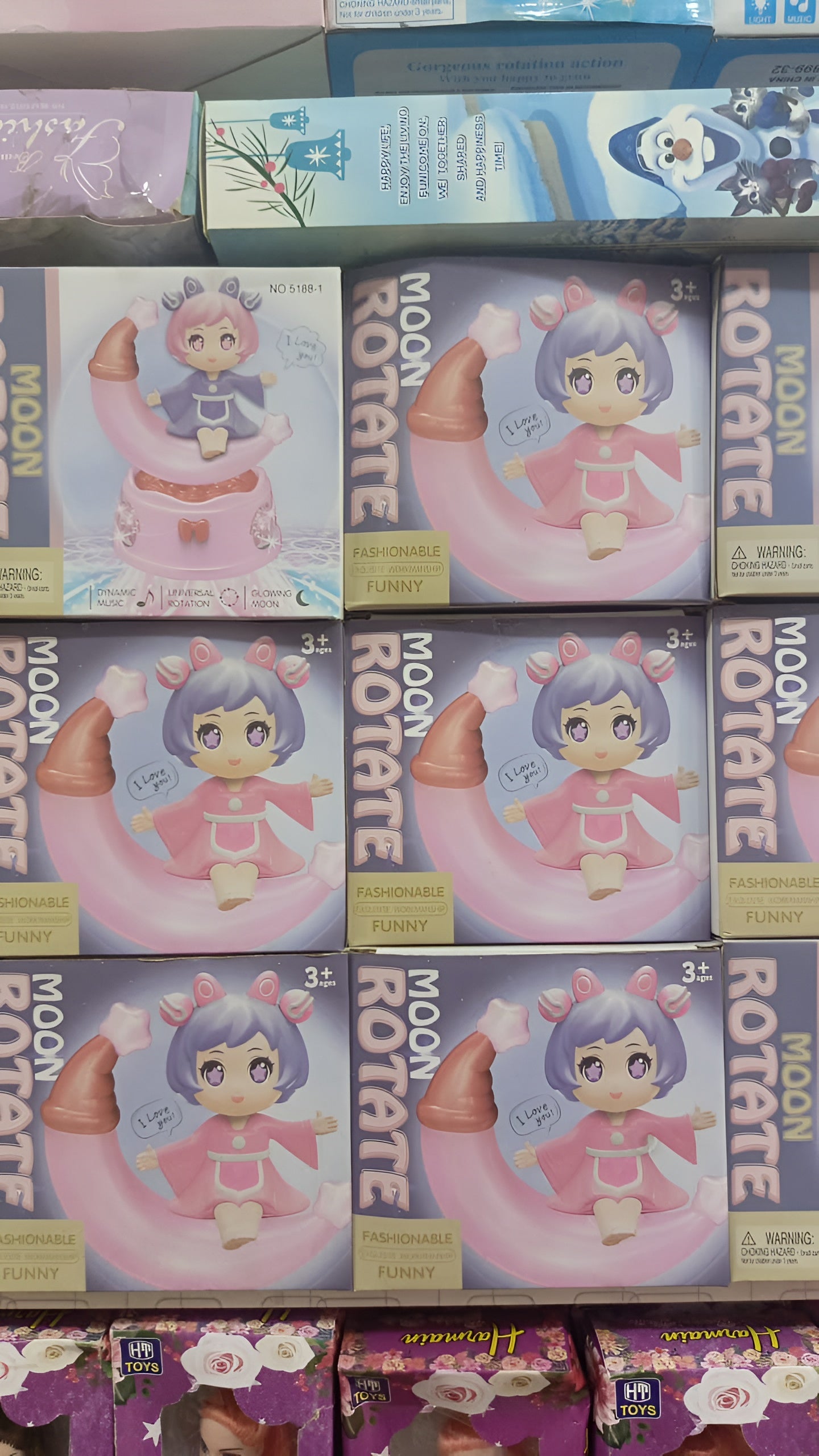 Rotating Moon Doll Toy With LED Lights &amp; Music ? Adorable Crescent Moon Design, Universal Rotation, Safe for Kids 3, Pink &amp; Purple Gift for Fun and Sensory Play (Random Color)