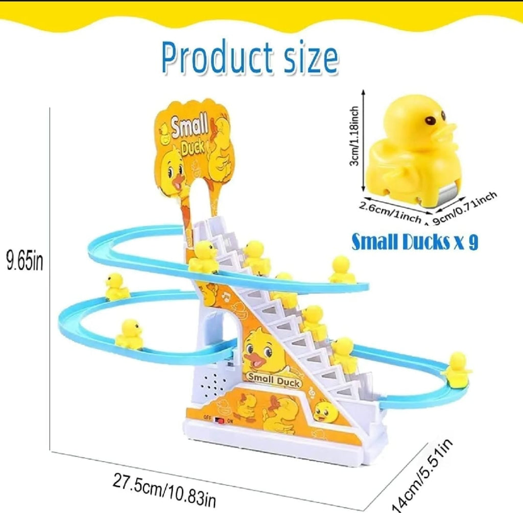 Duck Slide Toy Set, Funny Automatic Stair-Climbing Ducklings Cartoon Race Track Set Little Lovely Duck Slide Toy Escalator Toy with Lights and Music (3 sliding ducks)