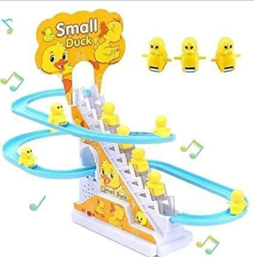 Duck Slide Toy Set, Funny Automatic Stair-Climbing Ducklings Cartoon Race Track Set Little Lovely Duck Slide Toy Escalator Toy with Lights and Music (3 sliding ducks)