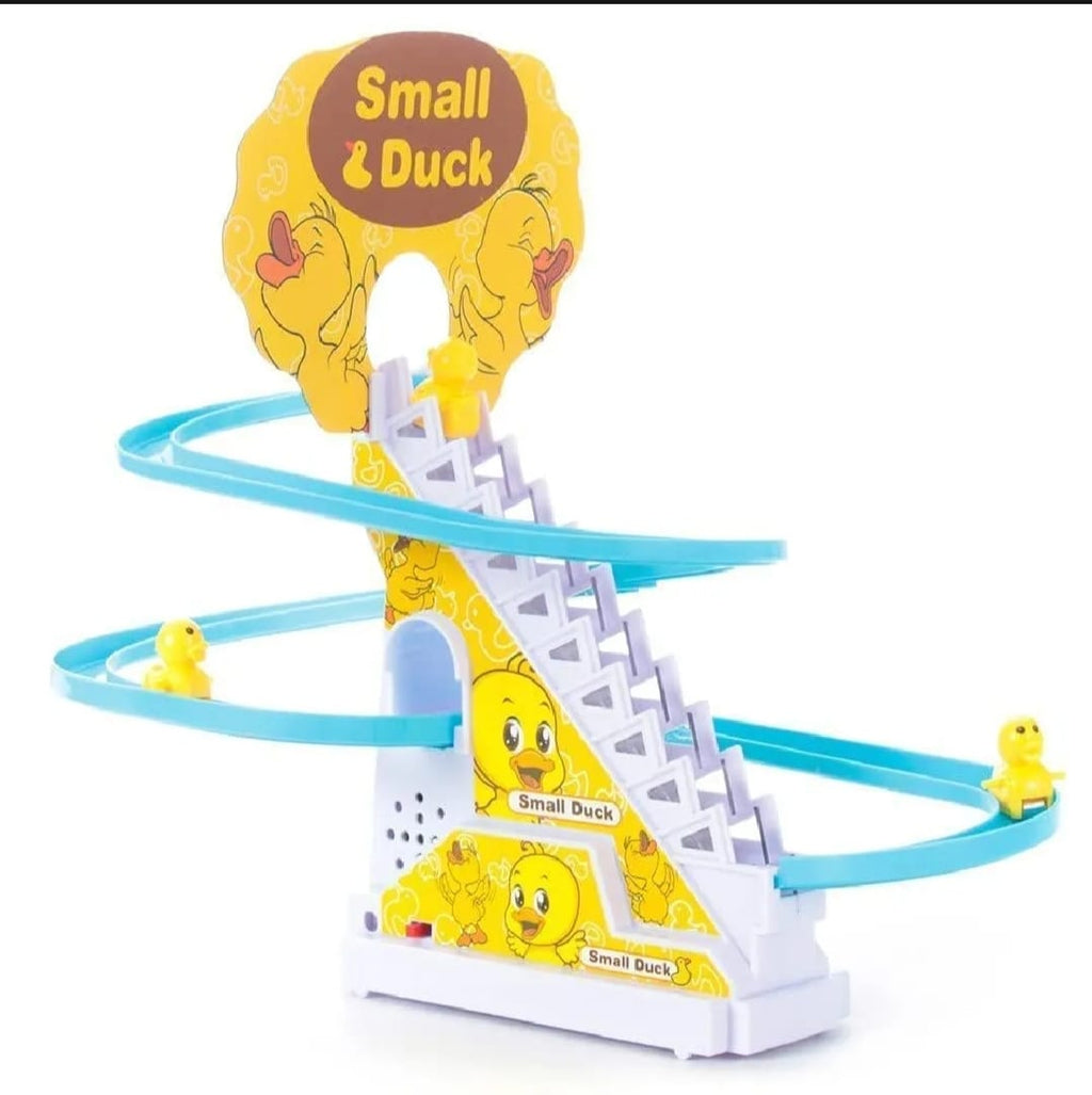 Duck Slide Toy Set, Funny Automatic Stair-Climbing Ducklings Cartoon Race Track Set Little Lovely Duck Slide Toy Escalator Toy with Lights and Music (3 sliding ducks)