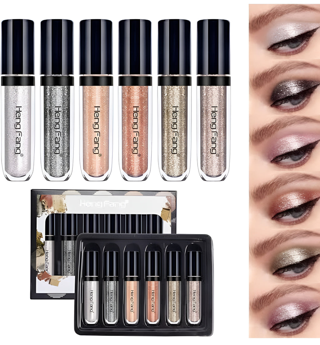 HENG FANG 6 Pcs Liquid Diamond Glitter Eyeshadows Set ? Waterproof, Long-Lasting, Vibrant Colors with Lightweight Texture for Bold &amp; Sparkling Eye Makeup