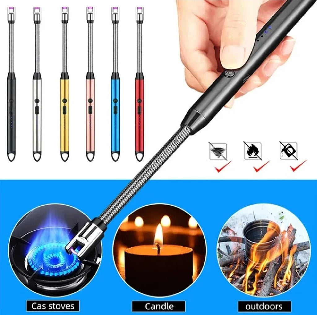 360° Outdoor Kitchen Lighter ? USB Rechargeable Plasma Arc Lighter with Safety Lock &amp; Flexible Elbow for Candles, BBQ &amp; Stoves (Random Color)