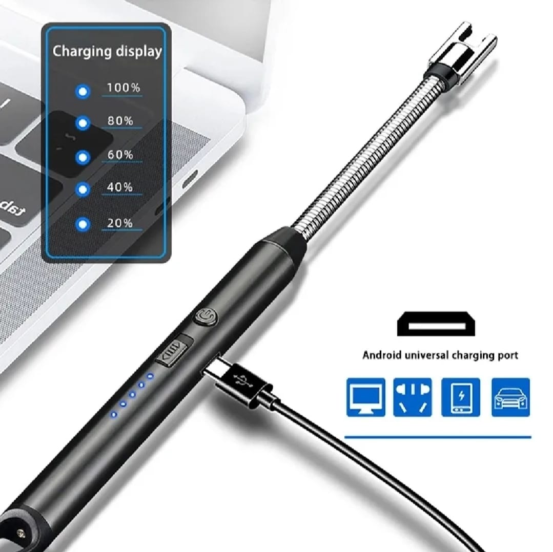 360° Outdoor Kitchen Lighter ? USB Rechargeable Plasma Arc Lighter with Safety Lock &amp; Flexible Elbow for Candles, BBQ &amp; Stoves (Random Color)