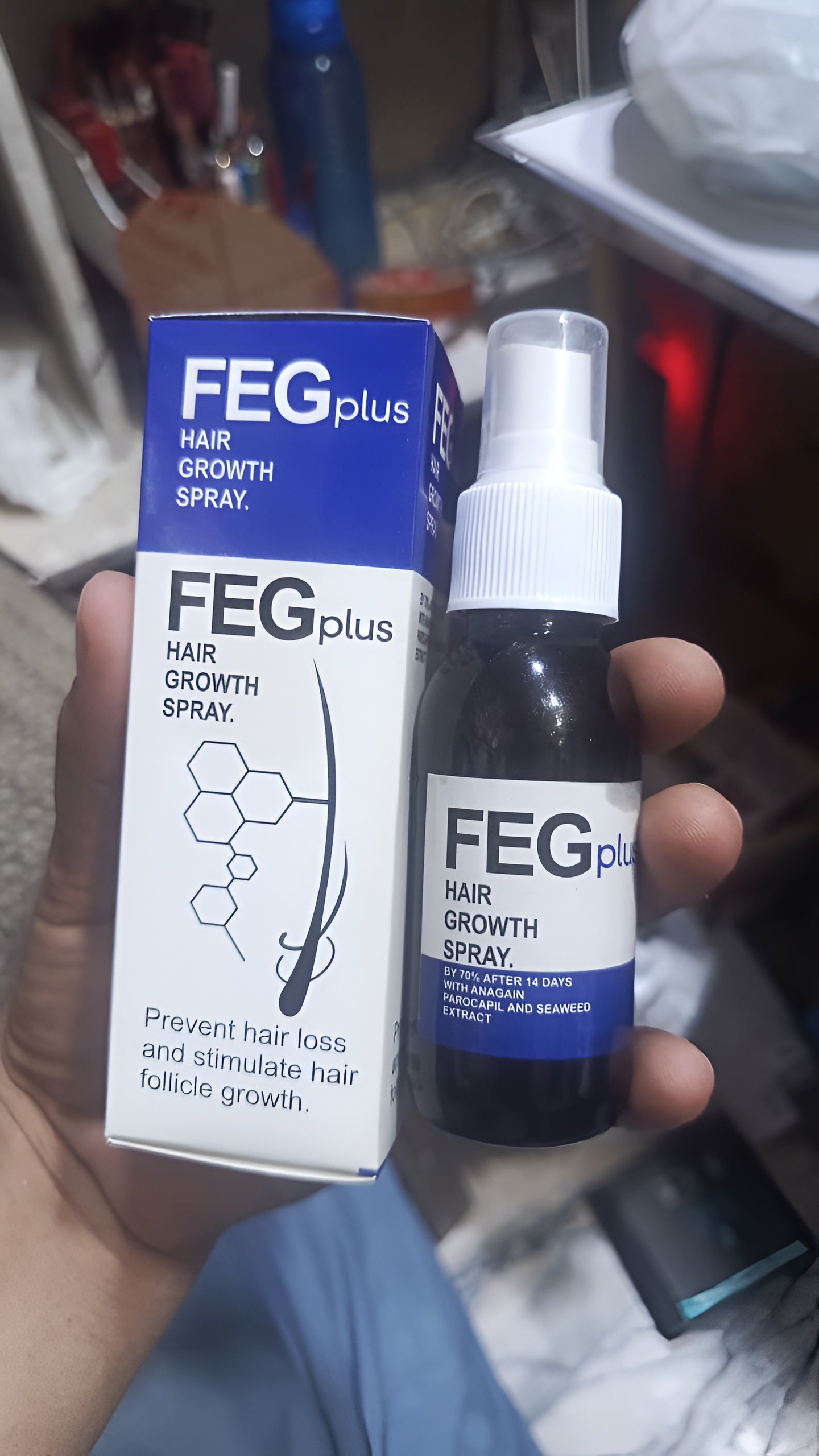 FEG PLUS Hair &amp; Beard Growth Serum Spray 50ml | 22% Seaweed Extract, Rosemary, Redensyl, Anagain &amp; 5% Minoxidil | Anti Hair Loss, Regrowth Treatment