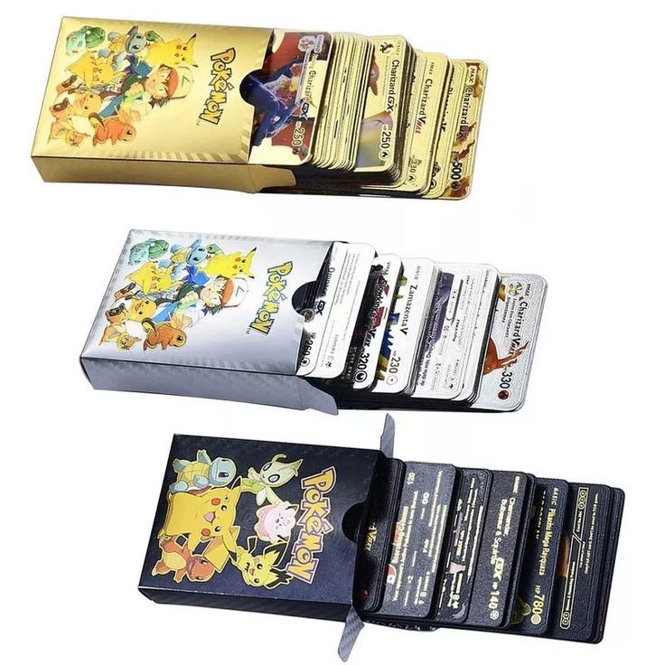 Pokemon Plastic Cards Collection Box ? 52 Cards per Pack | 3D Pokemon Trading Cards | Durable Plastic Cards | Gold, Black &amp; Silver Color Options | Premium Collector?s Edition Gift Set