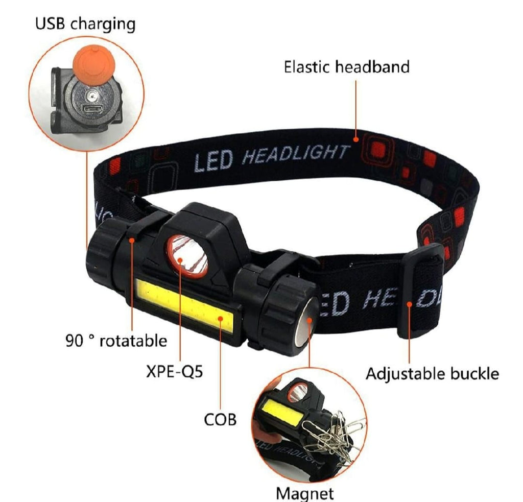 Rechargeable High Power LED Headlamp ? Waterproof Headlight with Adjustable Brightness, Magnetic Side &amp; Ergonomic Strap for Camping, Hiking, Fishing &amp; Outdoor Use