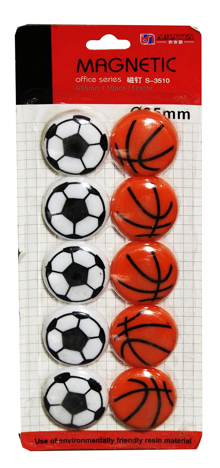 Basketball &amp; Football Refrigerator Magnets ? Set of 10 Durable Sports-Themed Decorative Magnets (1.5 x 1.5 Inches)