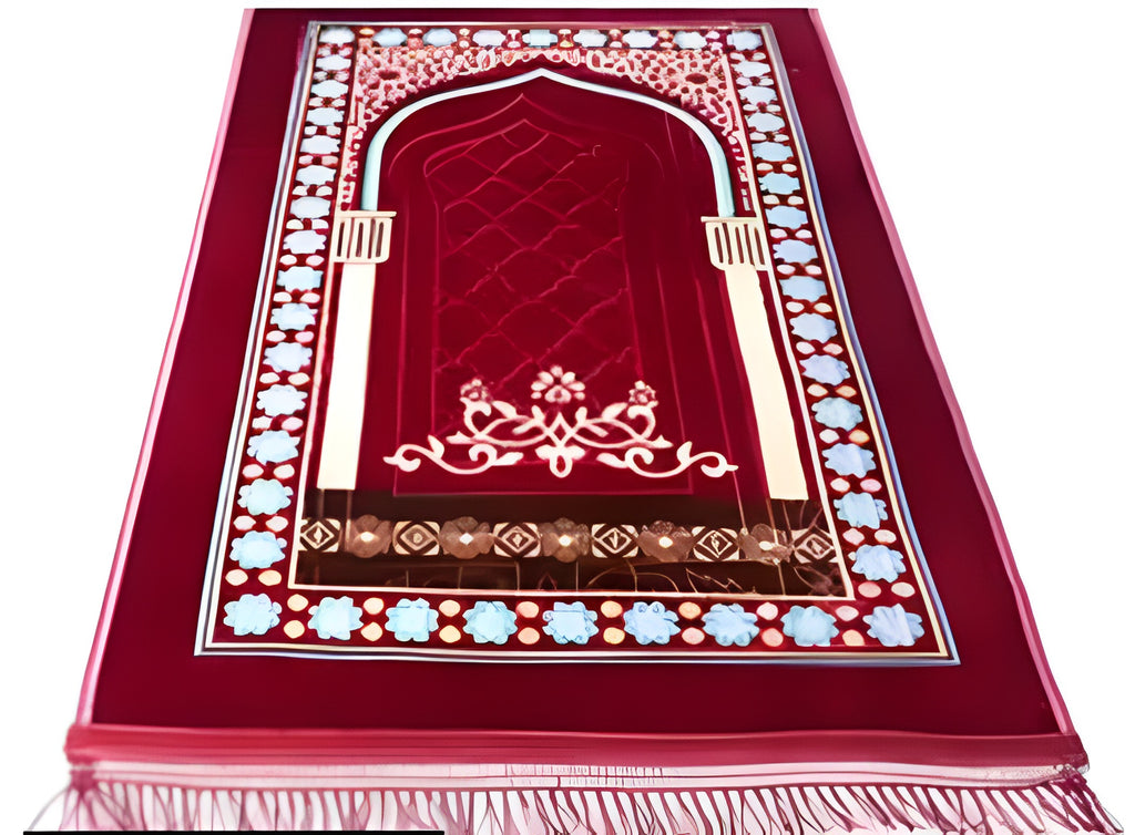 Luxury Velvet Embossed Prayer Mat ? Soft Comfortable Muslim Janamaz for Daily Salah, Elegant Islamic Design, Lightweight &amp; Durable Namaz Rug, Perfect Gift for Ramadan, Hajj &amp; Umrah (Random Design - Color)