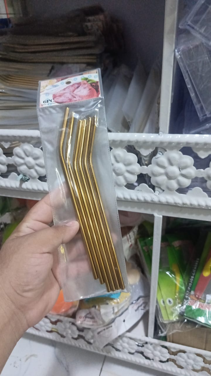 Set of 6 Colorful Reusable Metal Straws ? Stainless Steel Drinking Straws with Eco-Friendly Design for Home, Travel &amp; Parties