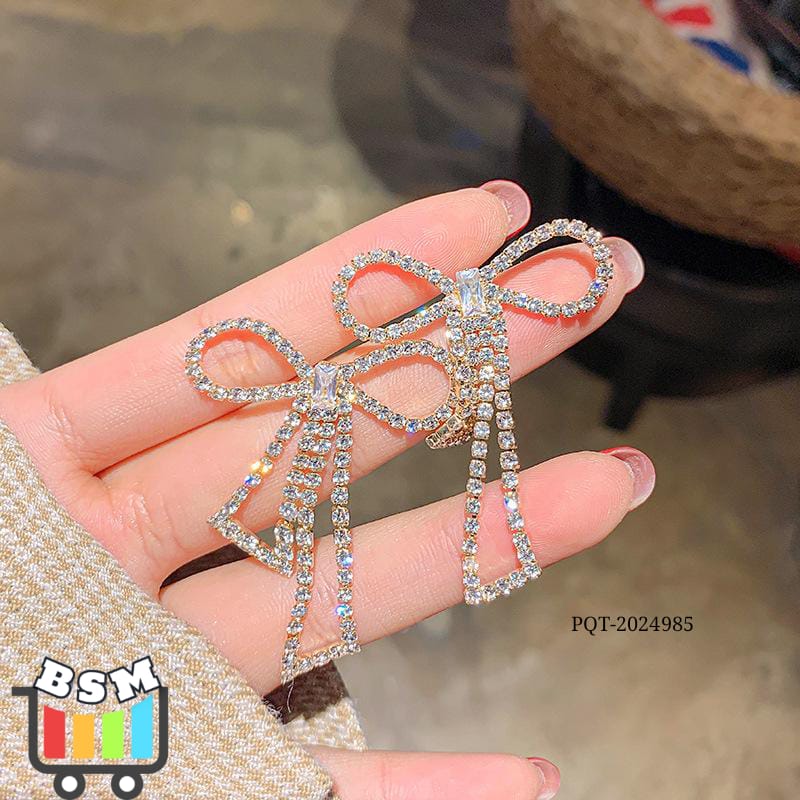 PQT-985 Touch Of Glamour To Your Look With These Bow Shape Zircon Korean Earrings ? Color Golden