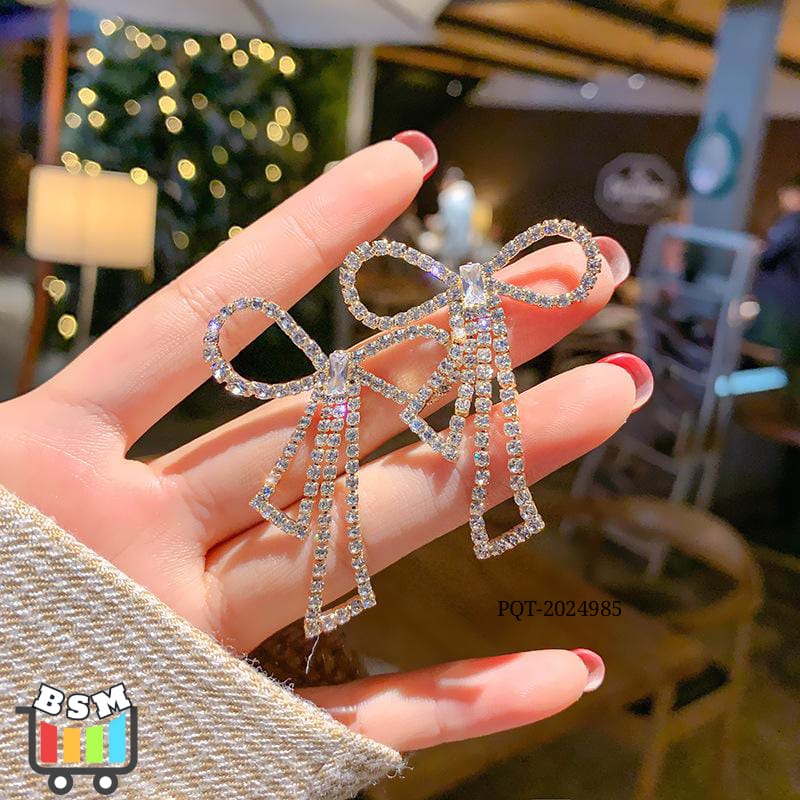 PQT-985 Touch Of Glamour To Your Look With These Bow Shape Zircon Korean Earrings ? Color Golden