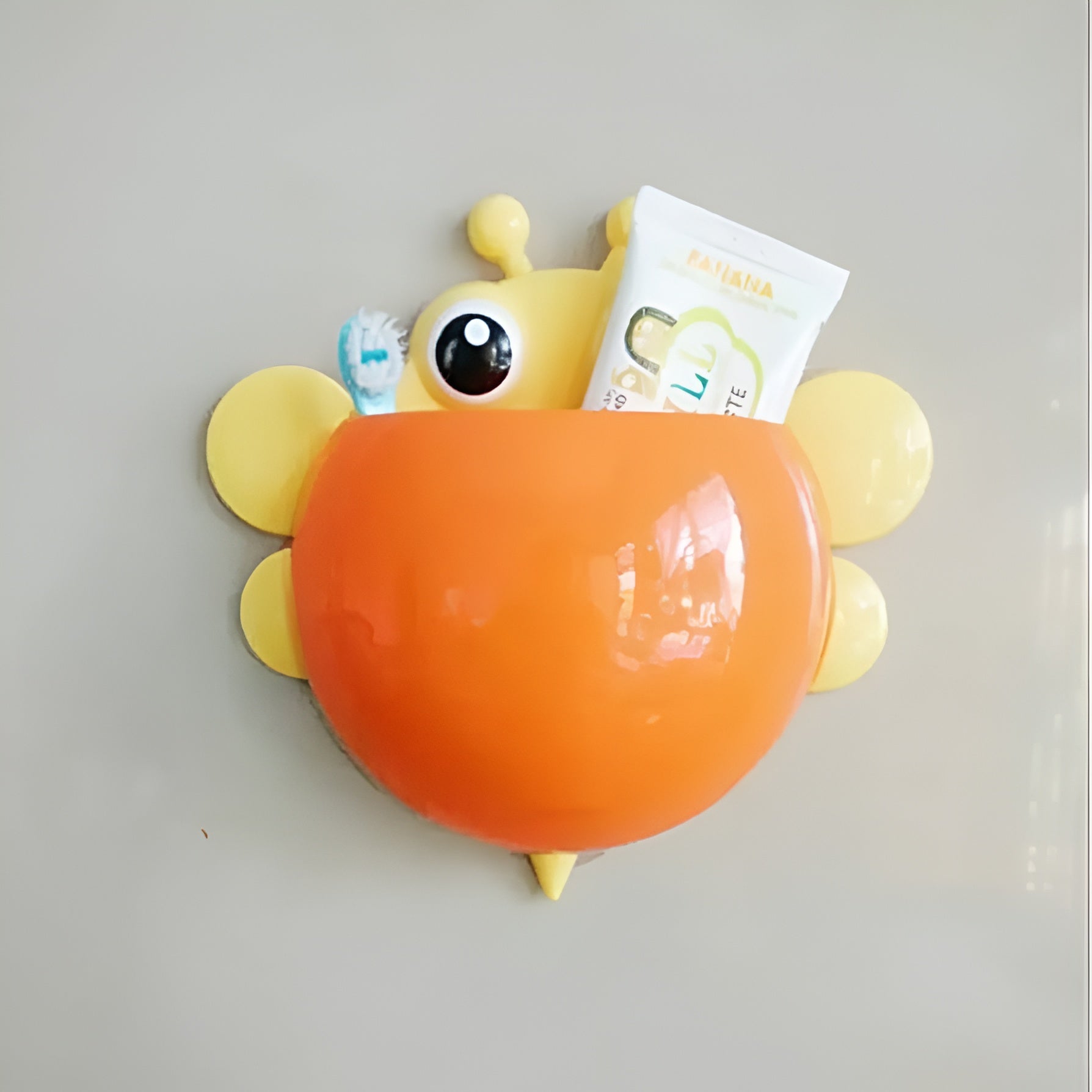Bee Shaped Plastic Toothbrush Holder with Suction Hook ? Cute Wall Mounted Toothbrush Stand for Kids &amp; Travel (Random Colors)