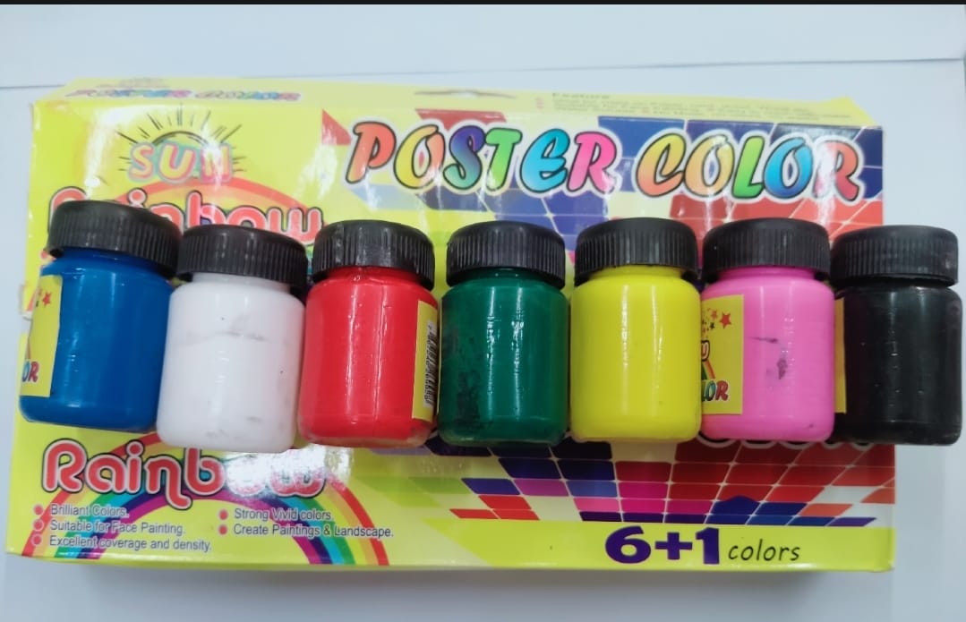 Poster Colours 6 Pack with Free Brush ? Multi-Purpose Watercolor Set for Art, School, and Face Painting
