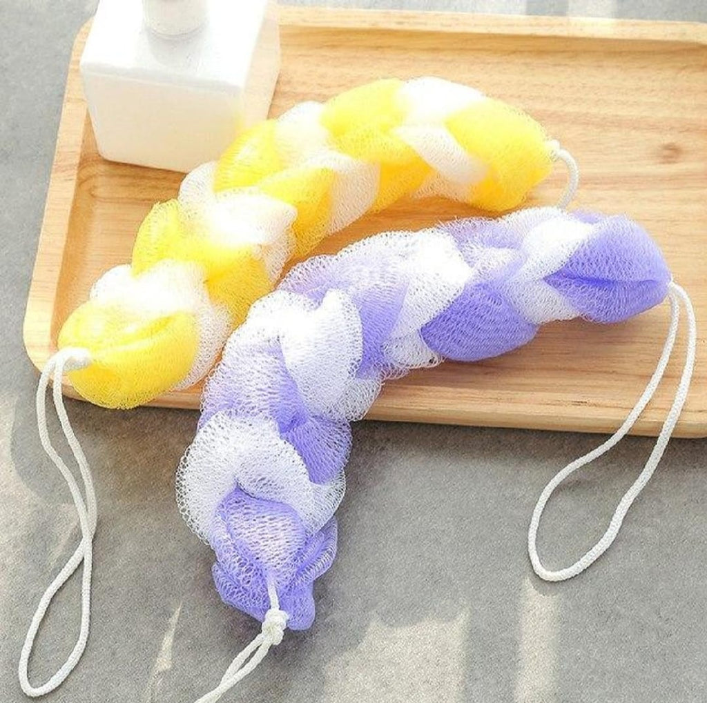 2PCs Wash Brush Bath Back Hanging Mesh Shower Sponge ? Soft Exfoliating Braid Loofah (Random Color)