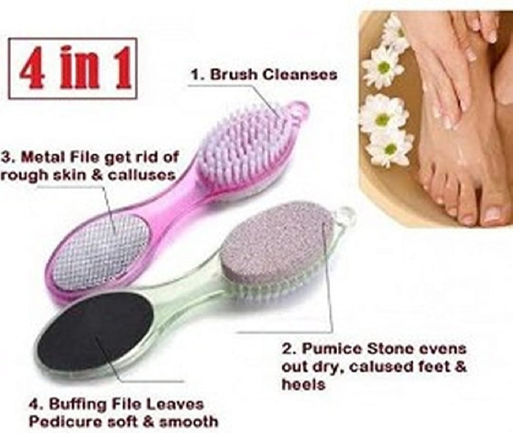 4-in-1 Pedicure Foot Filer ? Callus Remover, Pumice Stone, Nail Brush &amp; Foot File ? Professional &amp; Home Use