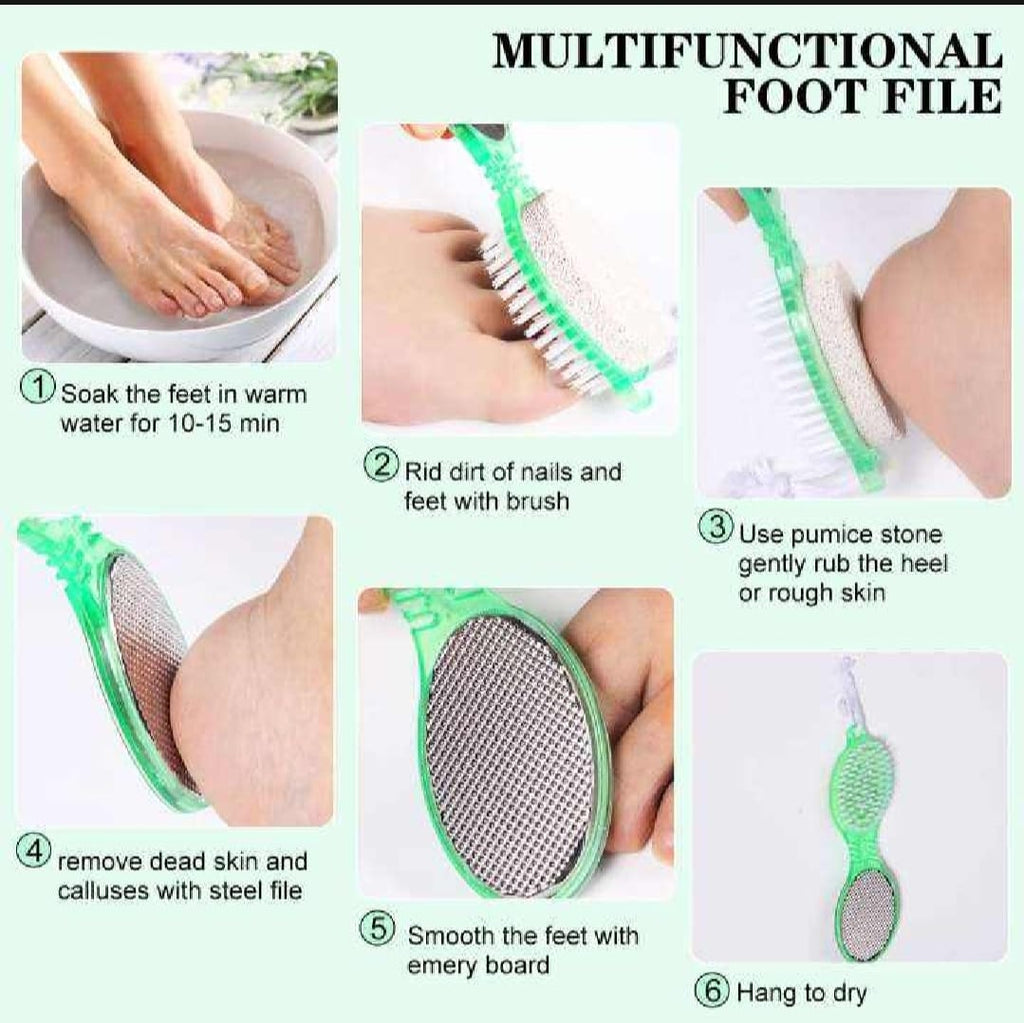 4-in-1 Pedicure Foot Filer ? Callus Remover, Pumice Stone, Nail Brush &amp; Foot File ? Professional &amp; Home Use